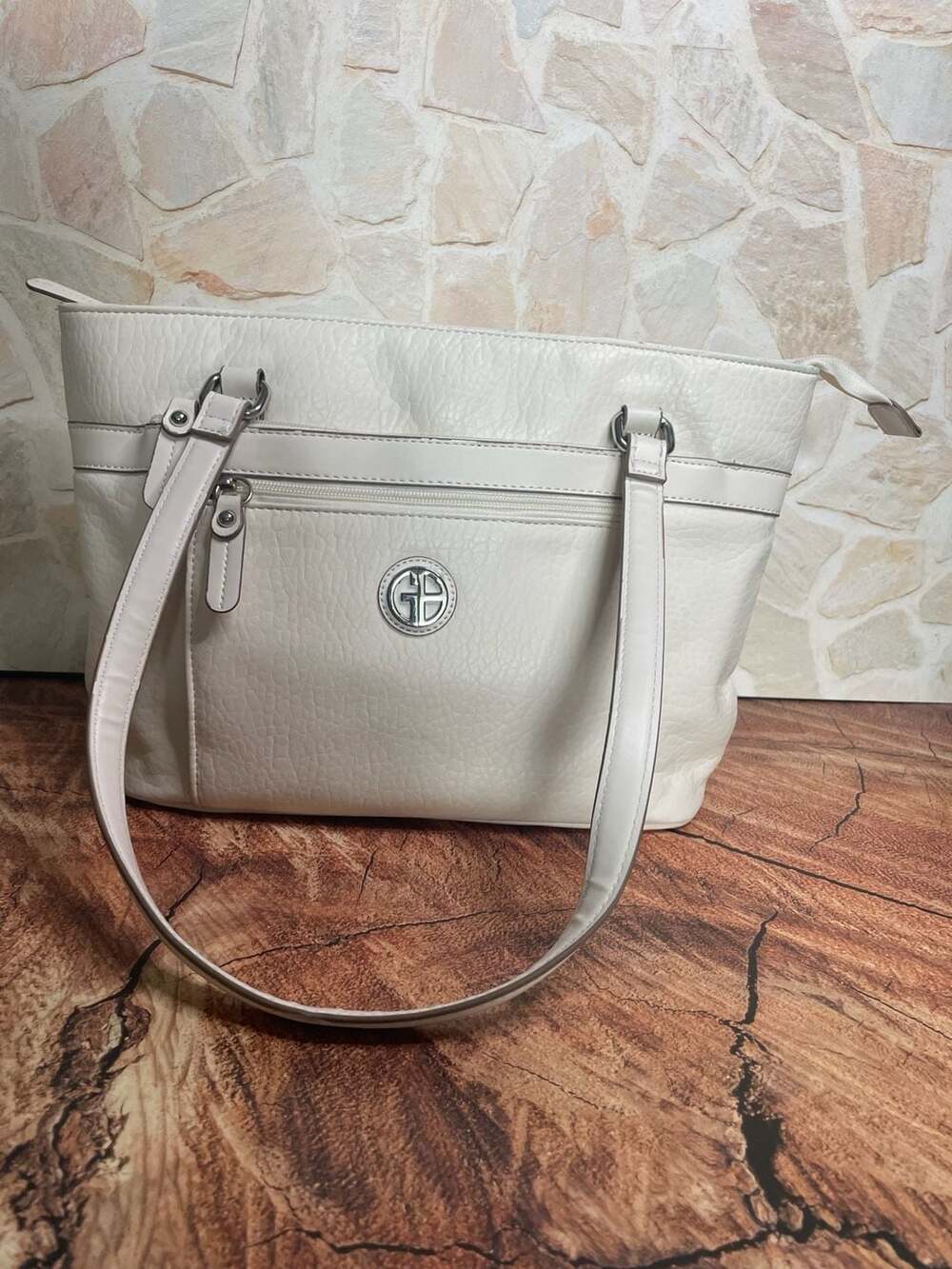 Giani Bernini White Pebbled Faux Leather Tote with Silver-Tone Hardware